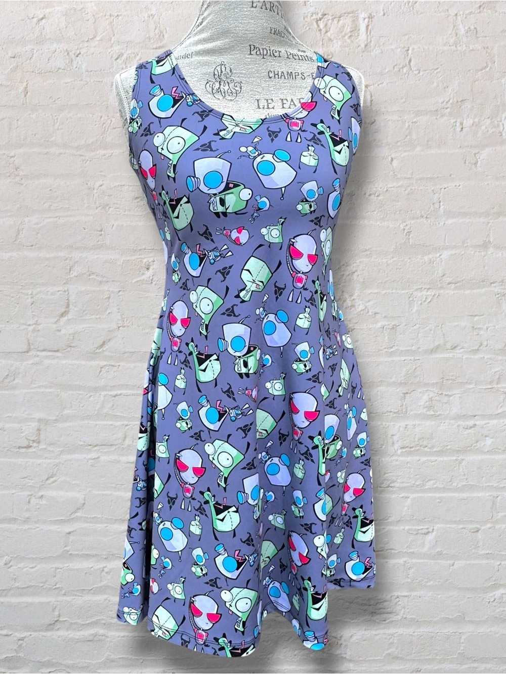 NWOT Oddity Apparel Invader Zim GIR Purple Skater Dress Angelyques Pixels Sz M